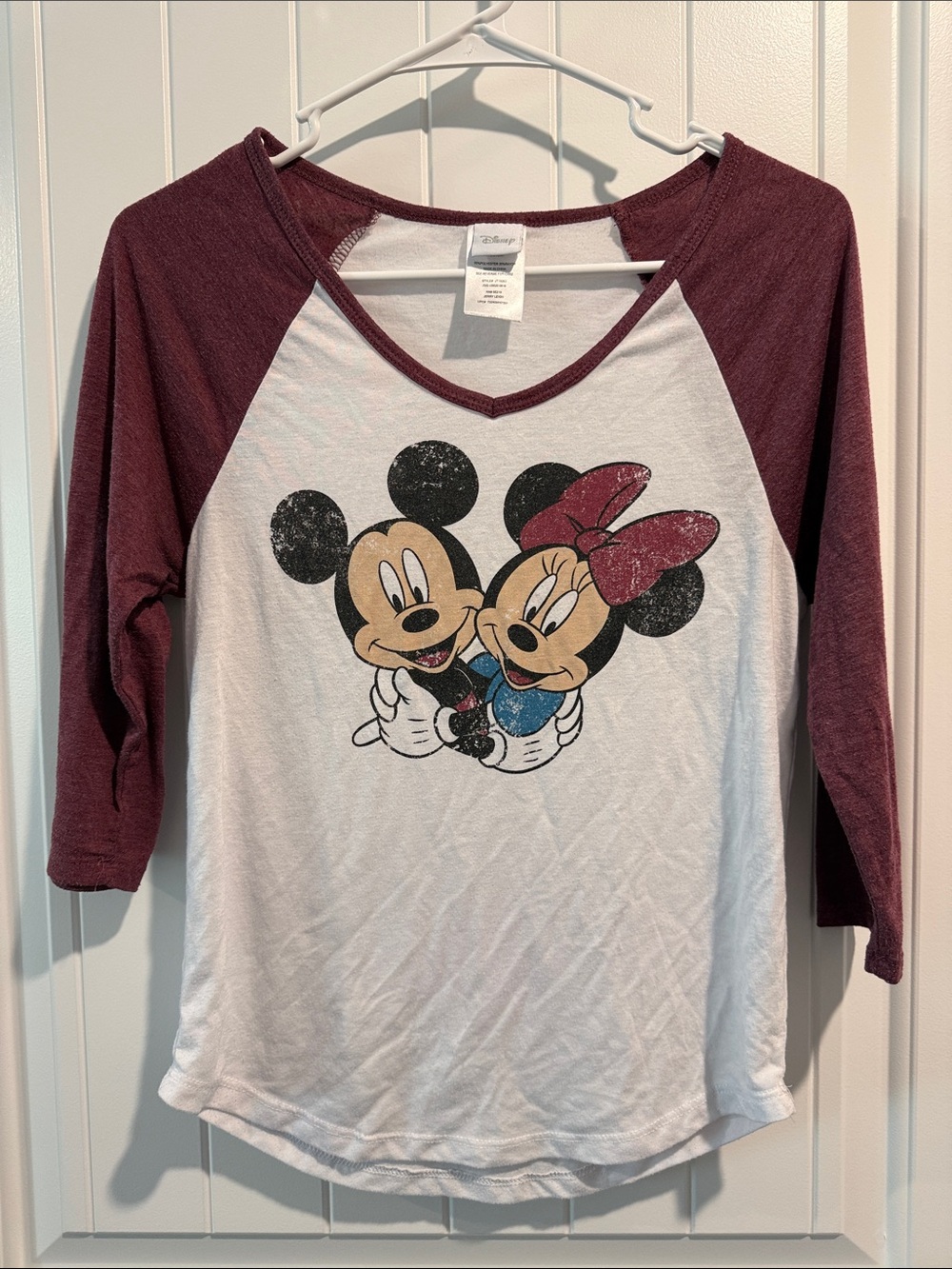 Disney Tee in White & Burgundy with Mickey and Minnie Graphic